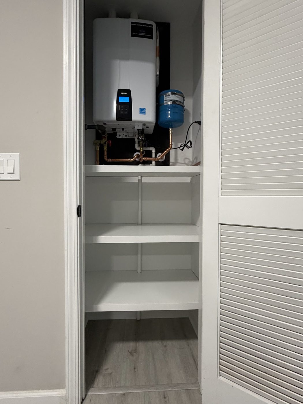 Water heater in a closet